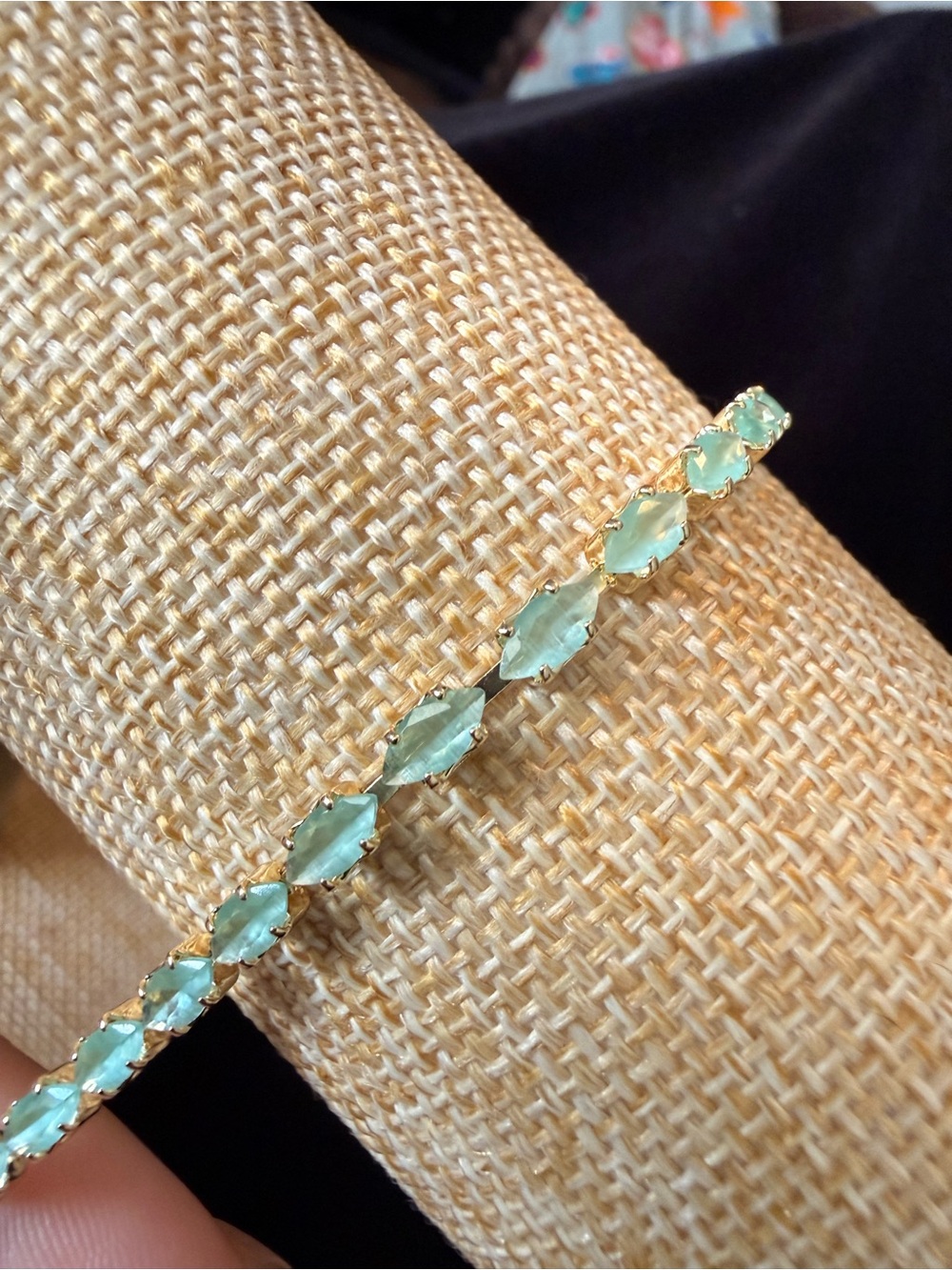 Gold Bracelet with Mint Green Gem Accents